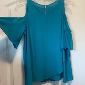 Blue open shoulder top